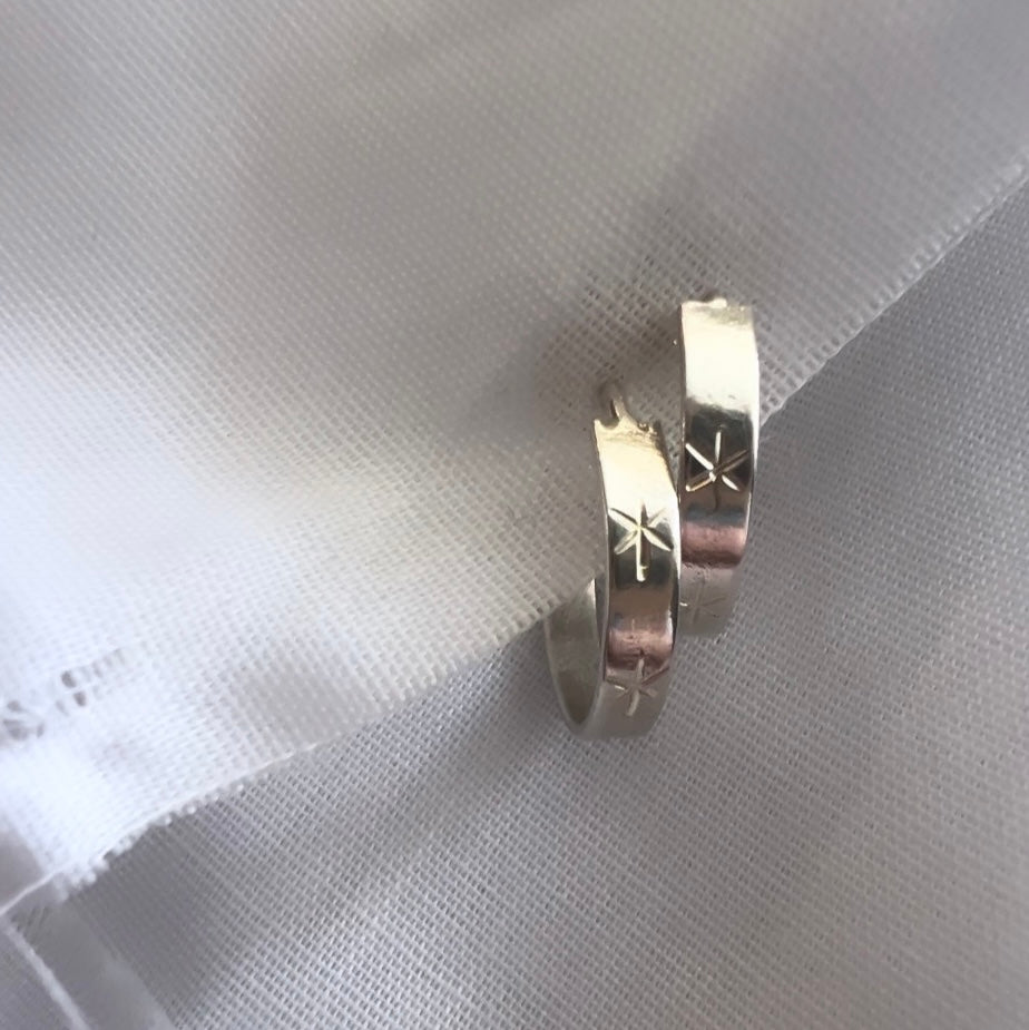 Vintage silver star engraved hoops image 5