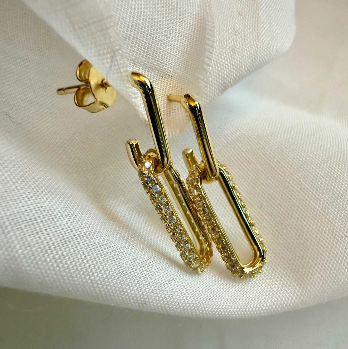 Pavé 14ct Gold Plated Paperclip Hoops