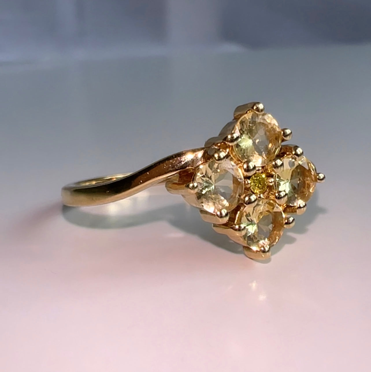 9ct Gold Citrine & Yellow Diamond Cluster ring image 1