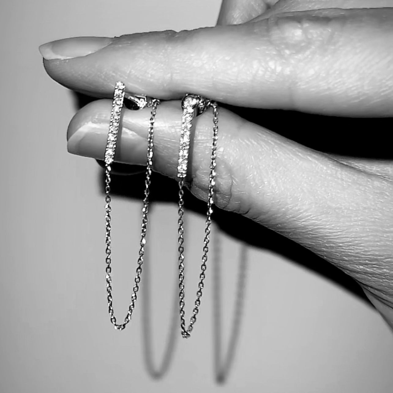 Diamond 9ct white gold chain earrings