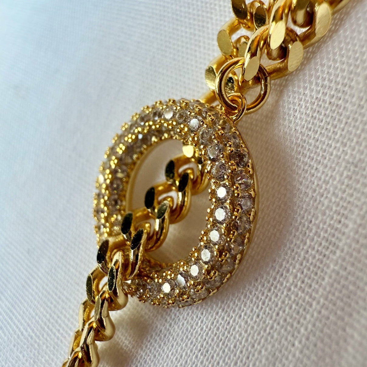 14ct Gold Plated CZ T-bar Cuban Bracelet