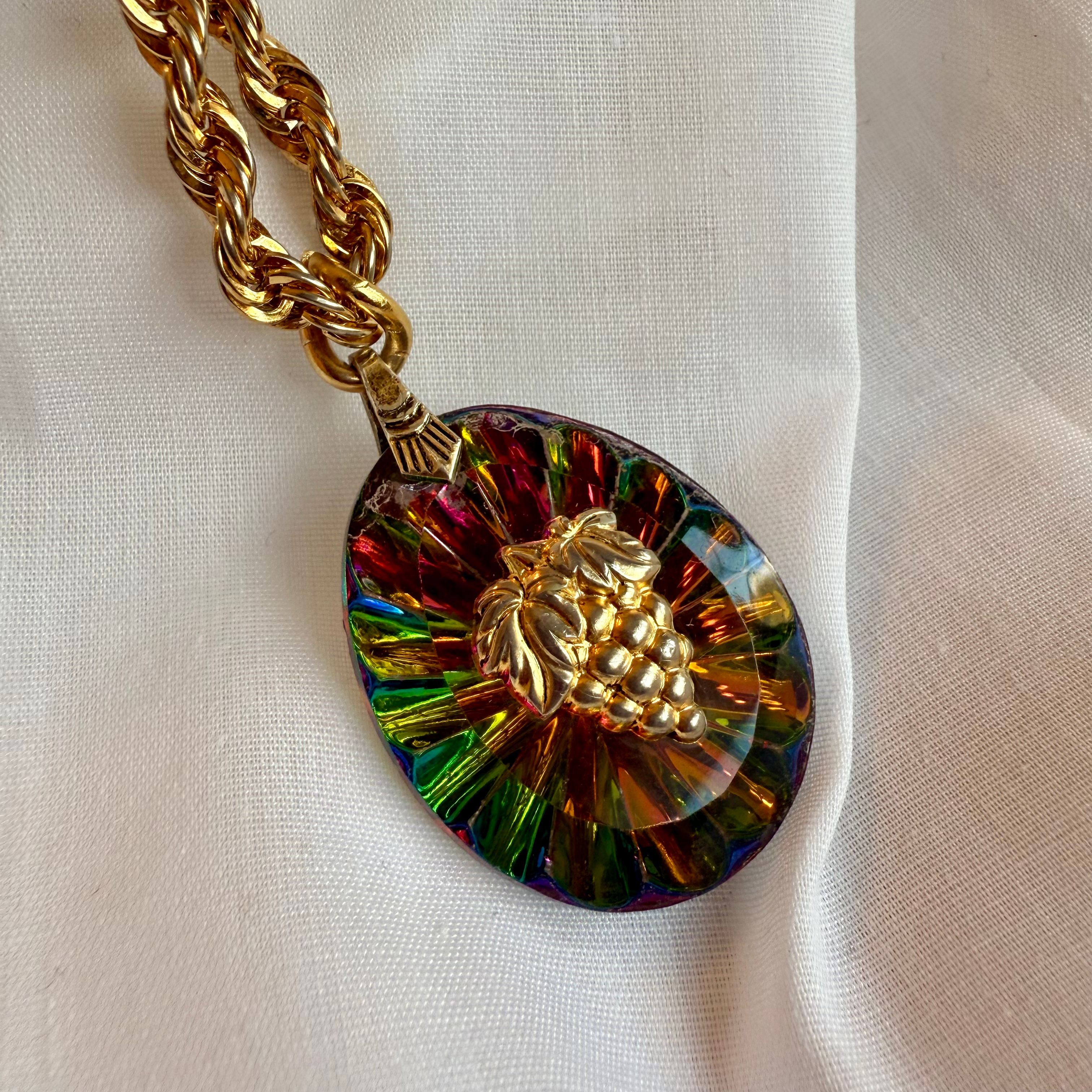 18ct gold plated necklace with watermelon glass pendant image 0