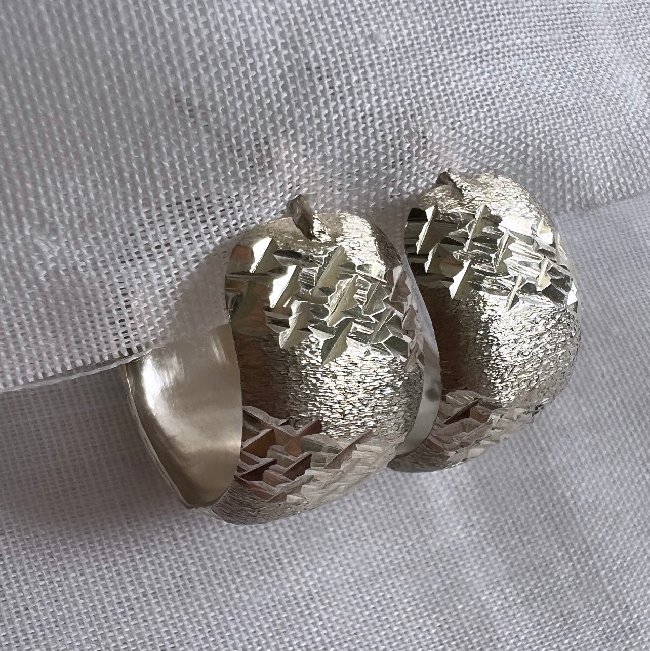 Vintage silver engraved hoops image 1