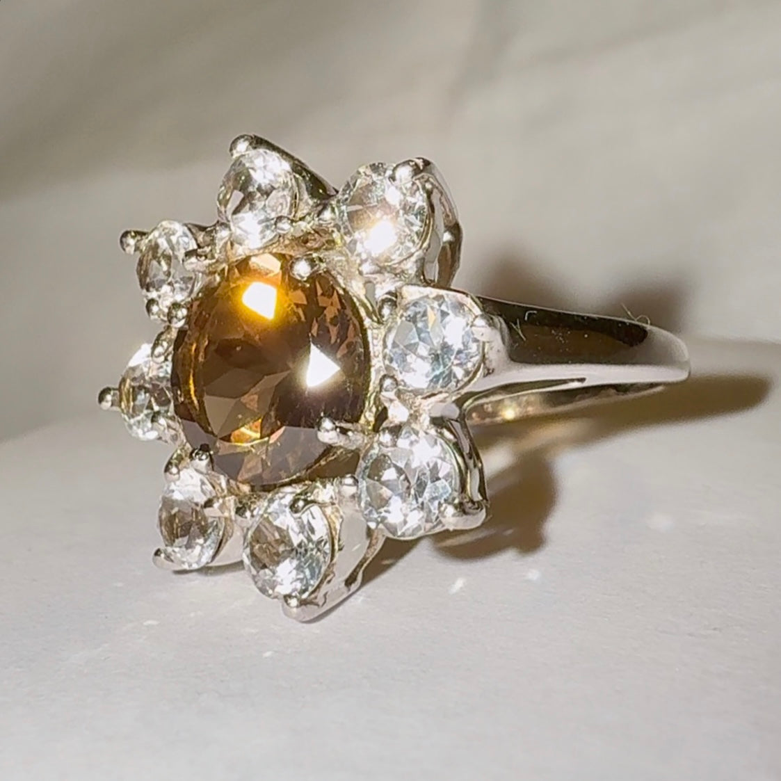 Vintage Smokey Citrine & Topaz Silver ring image 3