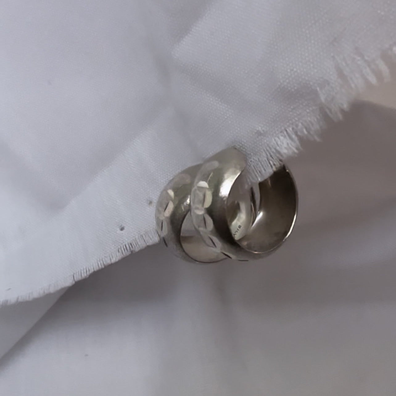 Vintage silver engraved hoops ||| image 2