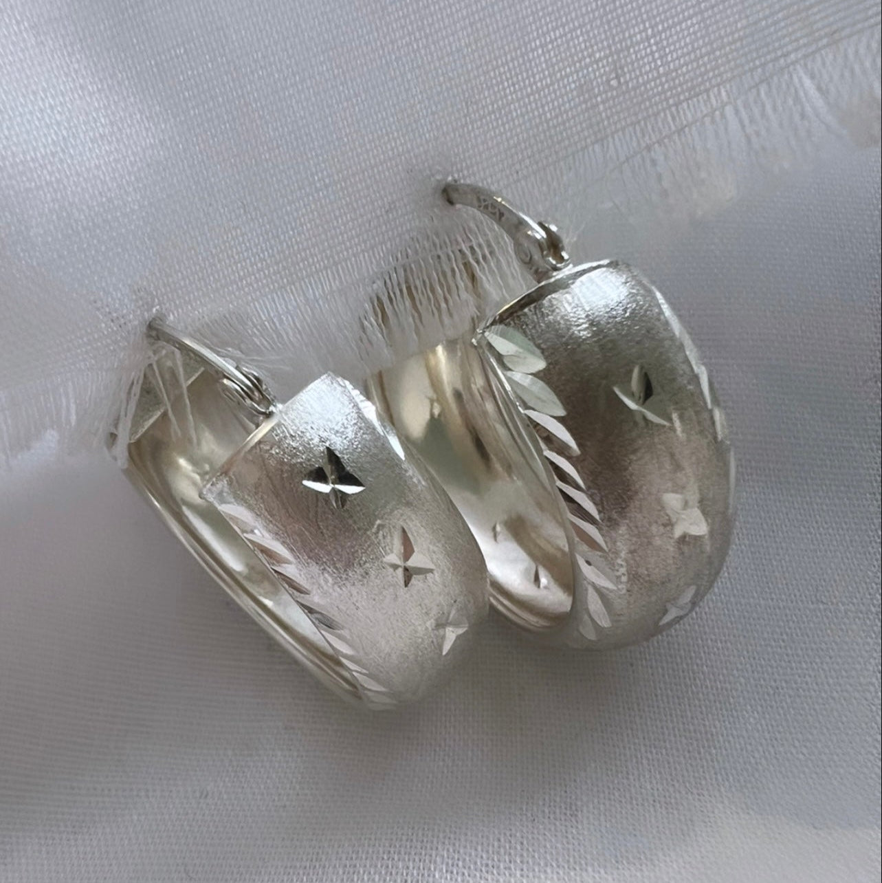 Vintage silver engraved hoops image 2