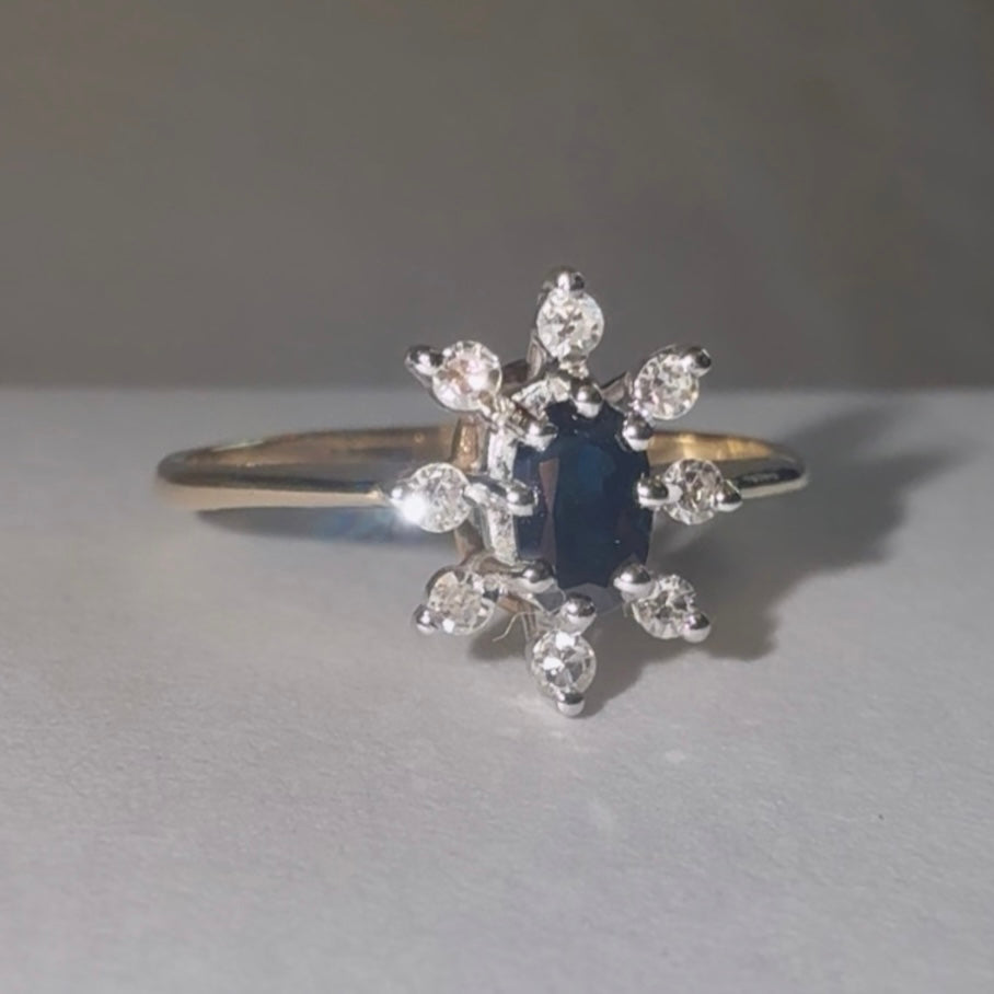 Vintage 9ct Gold Sapphire and Diamond Cluster Ring