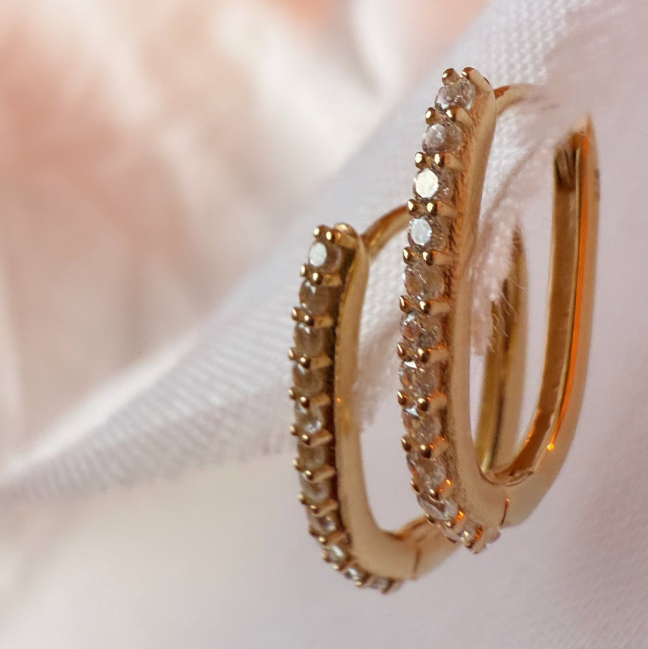 9ct Gold Rectangle Hoops with Cubic Zirconia