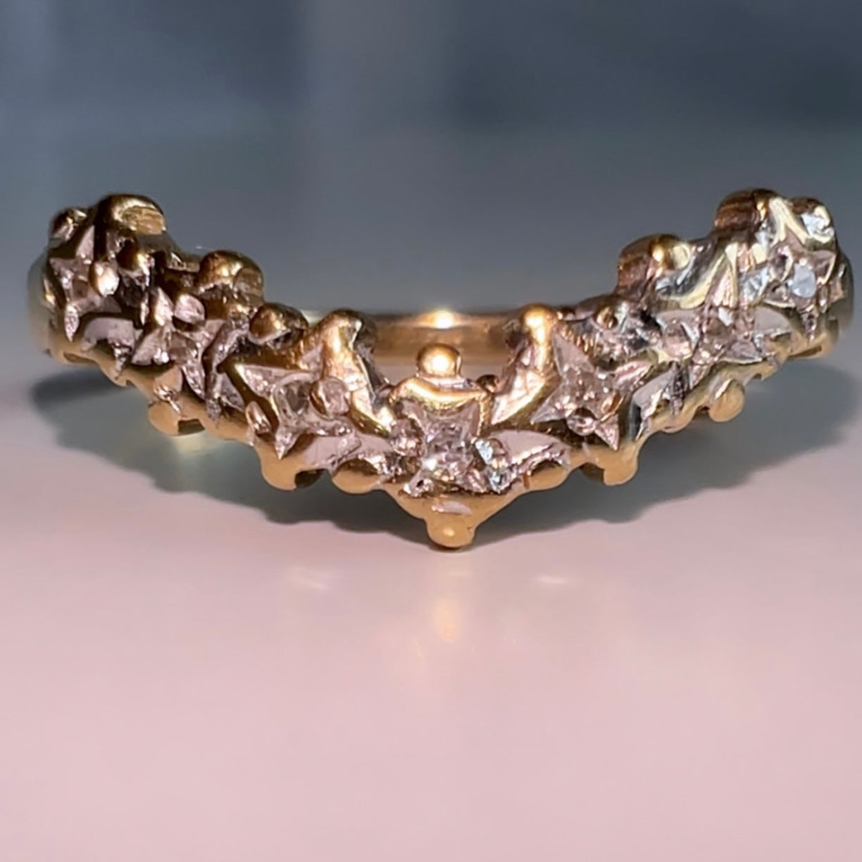 Vintage 9ct Gold Diamond wishbone ring image 0