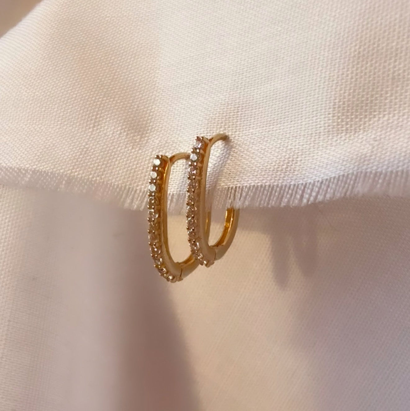 9ct Gold Rectangle Hoops with Cubic Zirconia