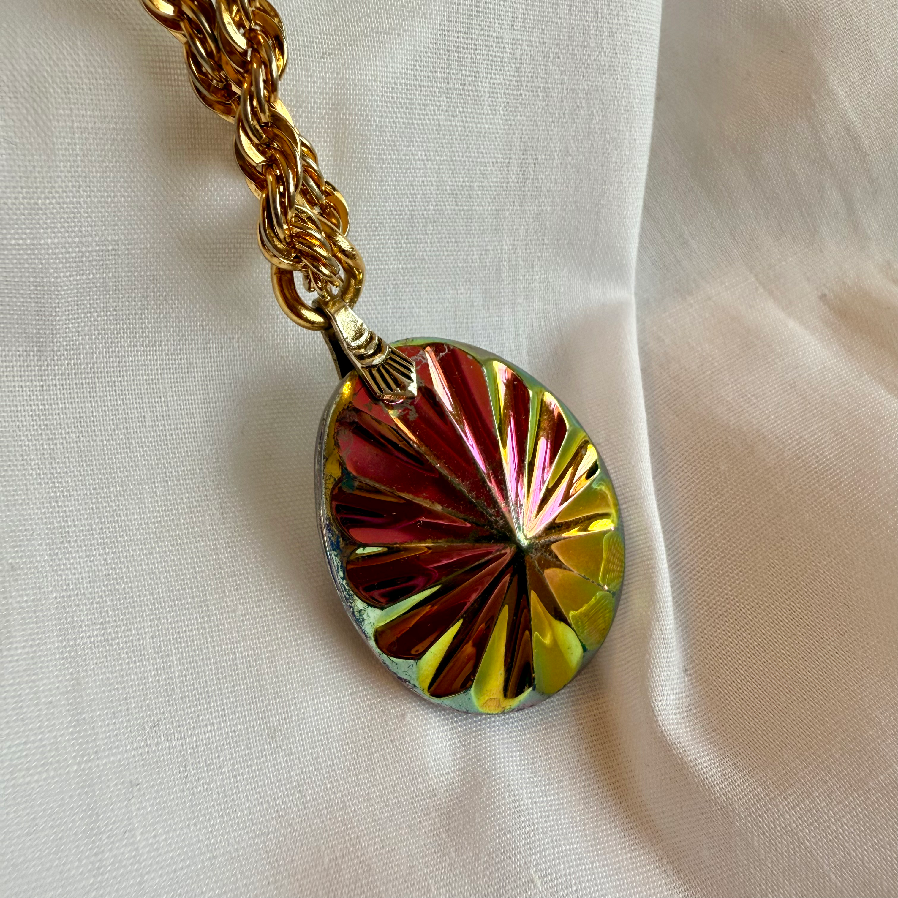 18ct gold plated necklace with watermelon glass pendant image 2