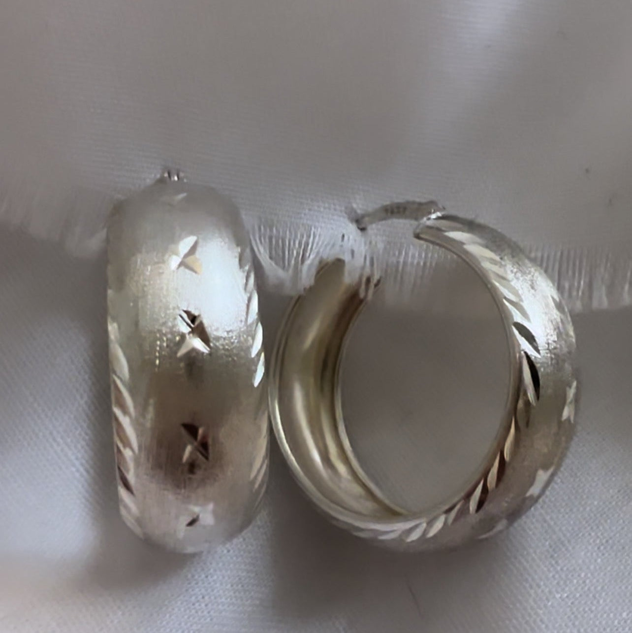 Vintage silver engraved hoops image 3