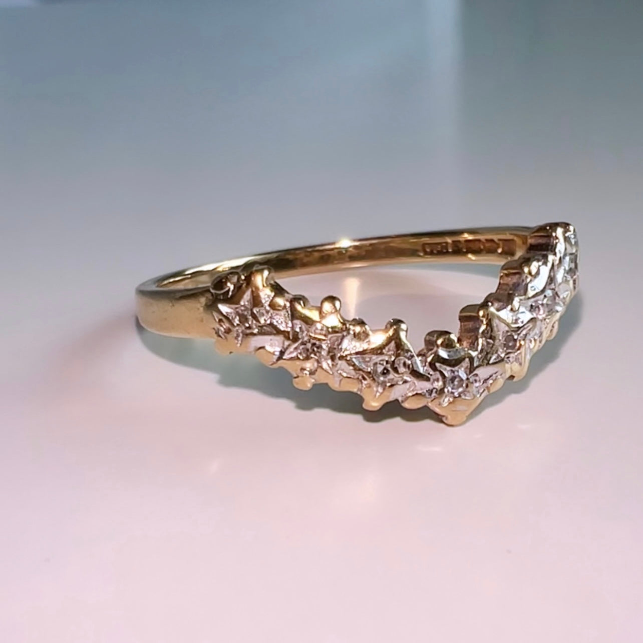 Vintage 9ct Gold Diamond wishbone ring image 3
