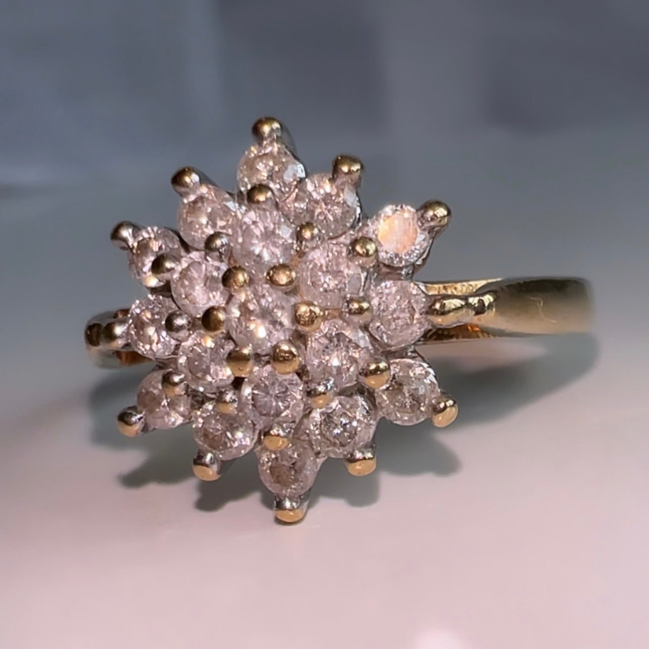 Vintage 9ct Yellow gold Diamond cluster ring image 1