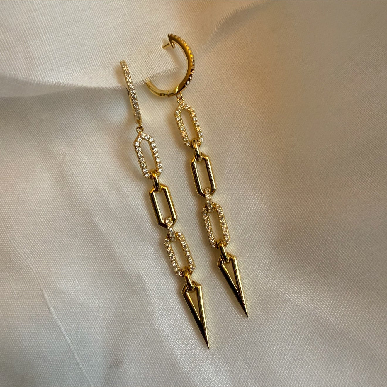 Stella 14ct Gold Plated CZ Drop Hoops