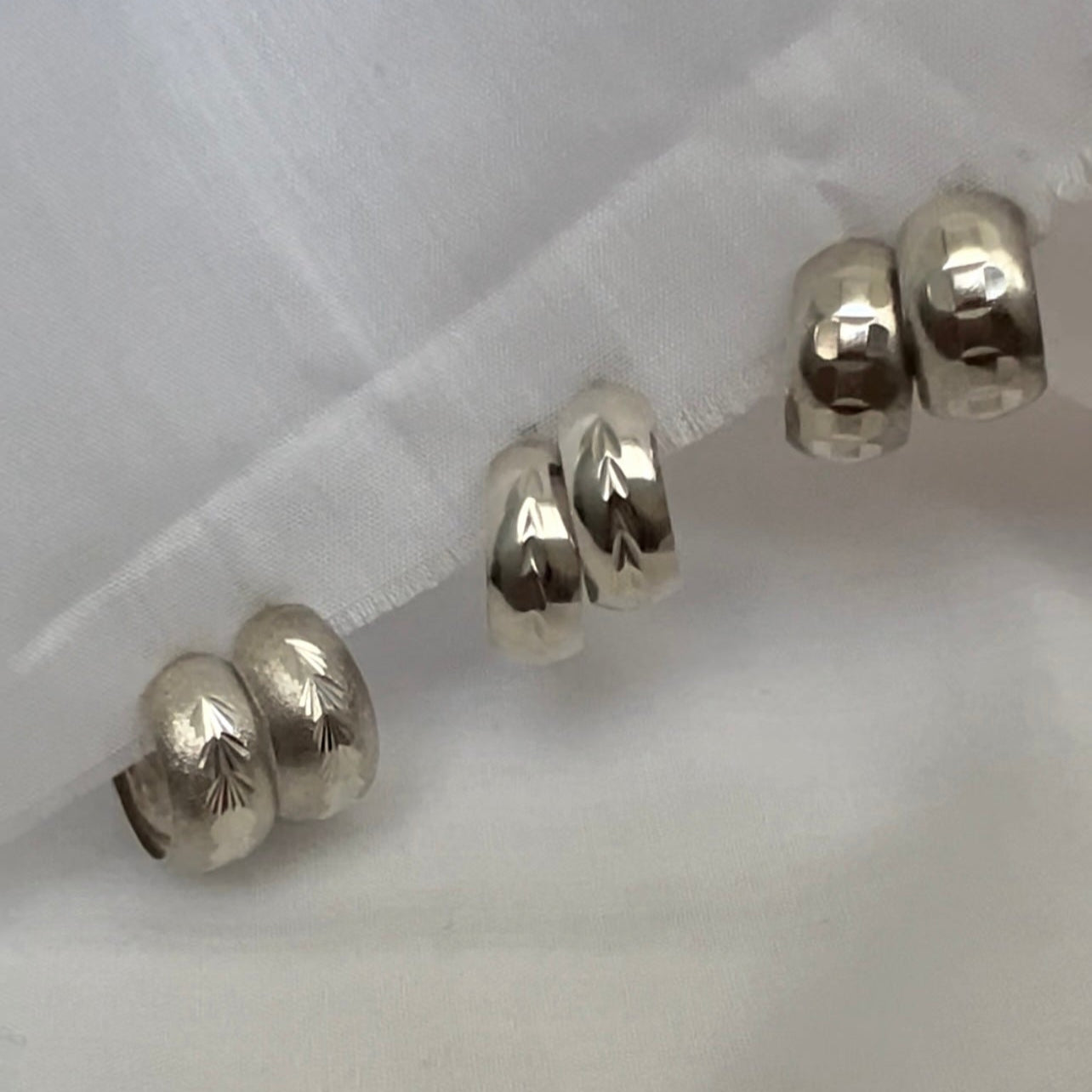 Vintage silver engraved hoops ||| image 1