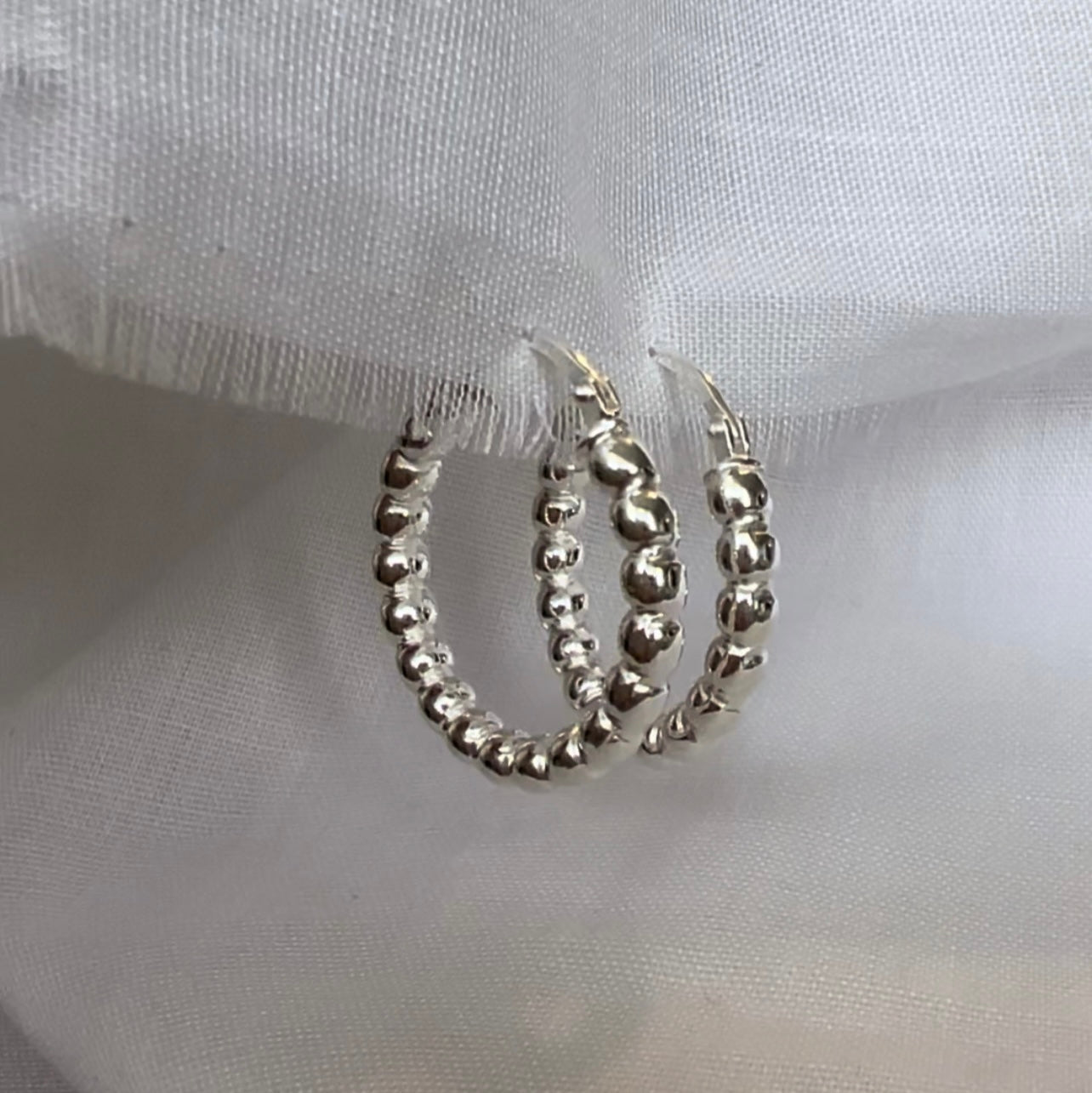 Silver Beaded Hoops image 7