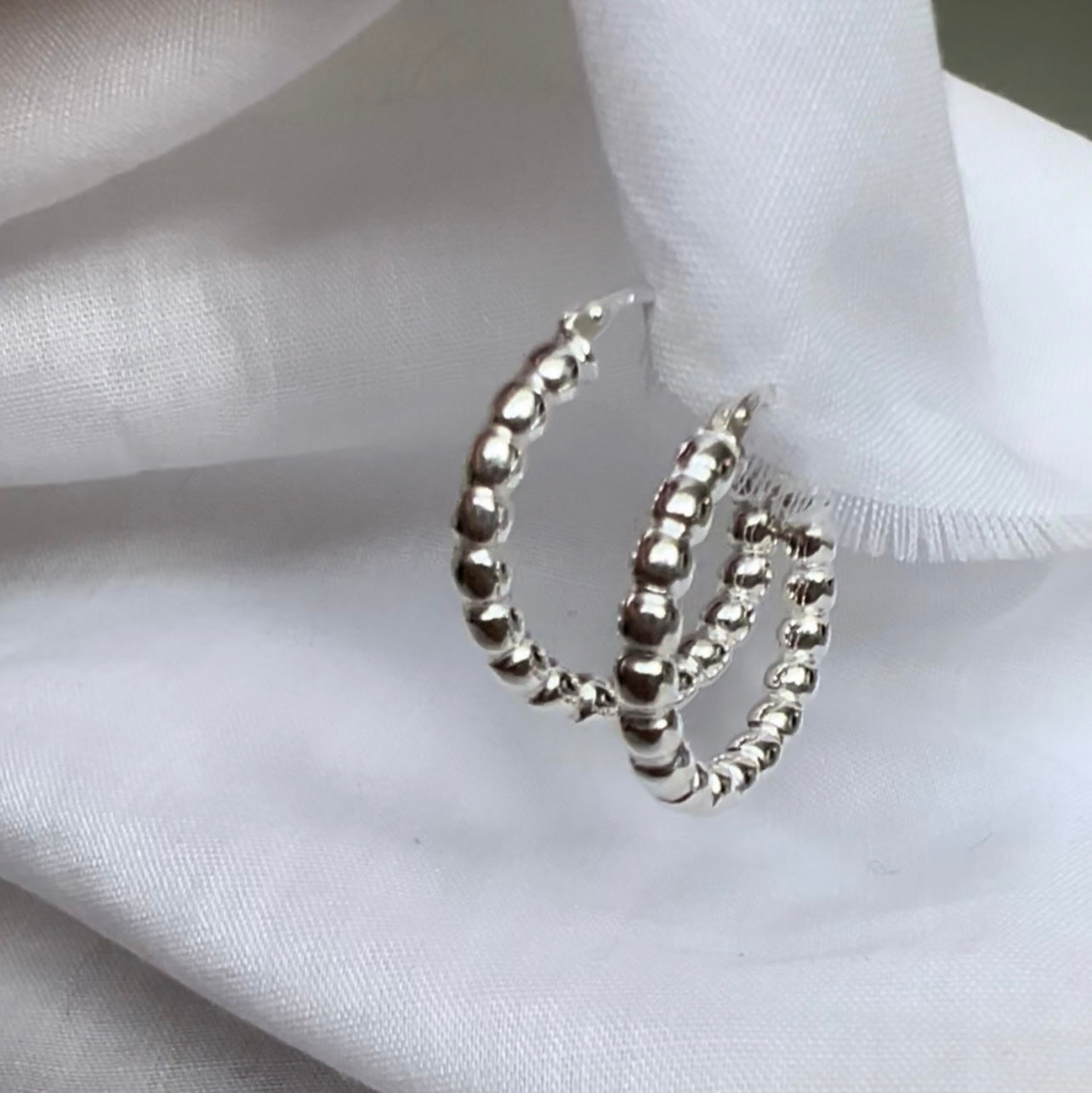 Silver Beaded Hoops image 5