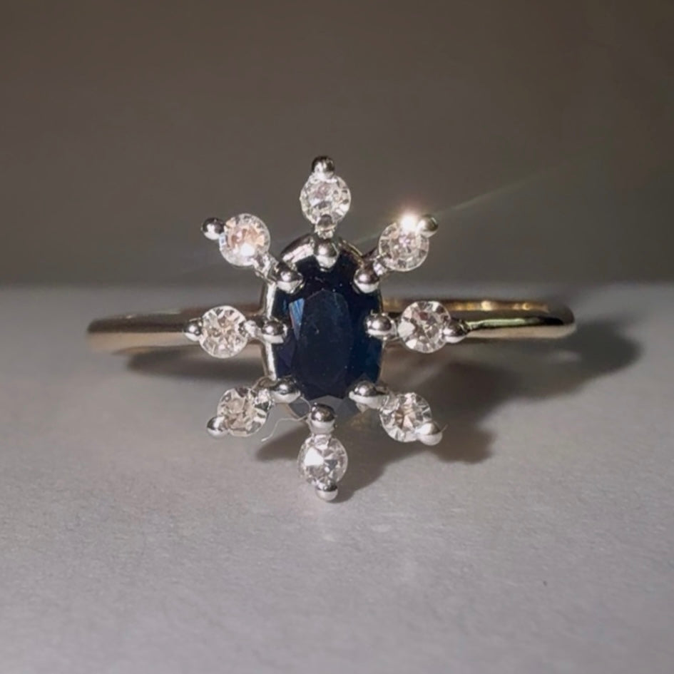 Vintage 9ct Gold Sapphire and Diamond Cluster Ring