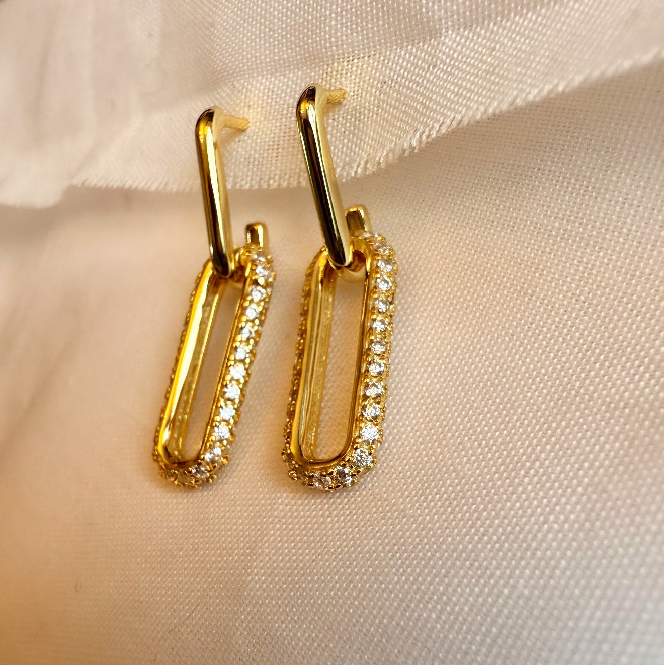 Pavé 14ct Gold Plated Paperclip Hoops