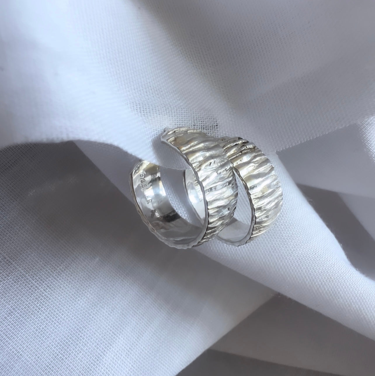 Vintage silver engraved hoops image 0