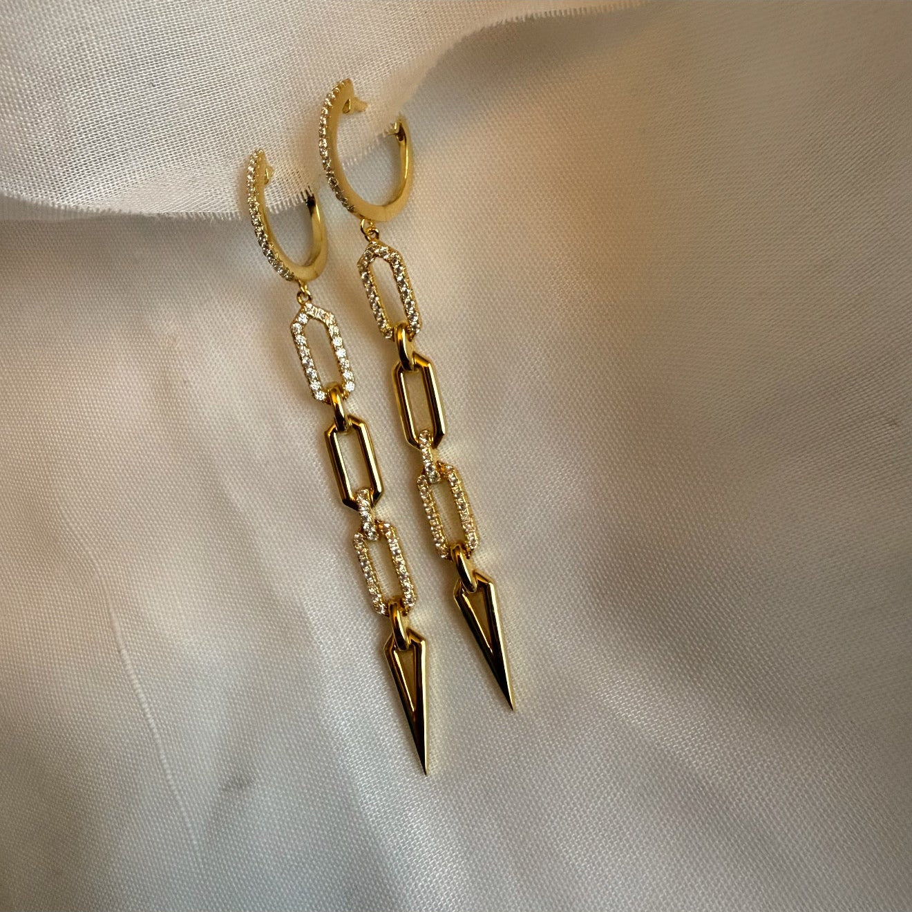 Stella 14ct Gold Plated CZ Drop Hoops