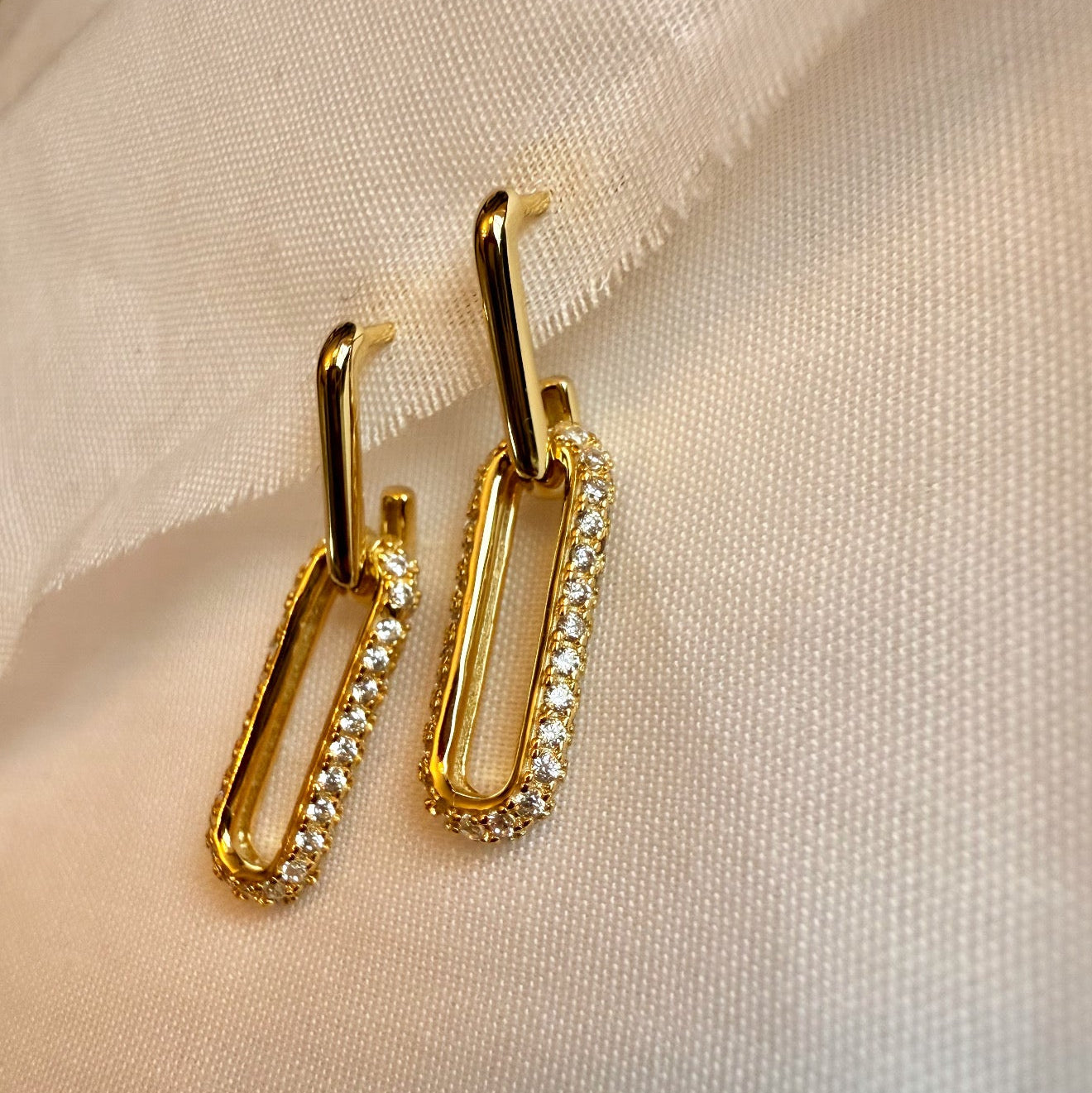 Pavé 14ct Gold Plated Paperclip Hoops