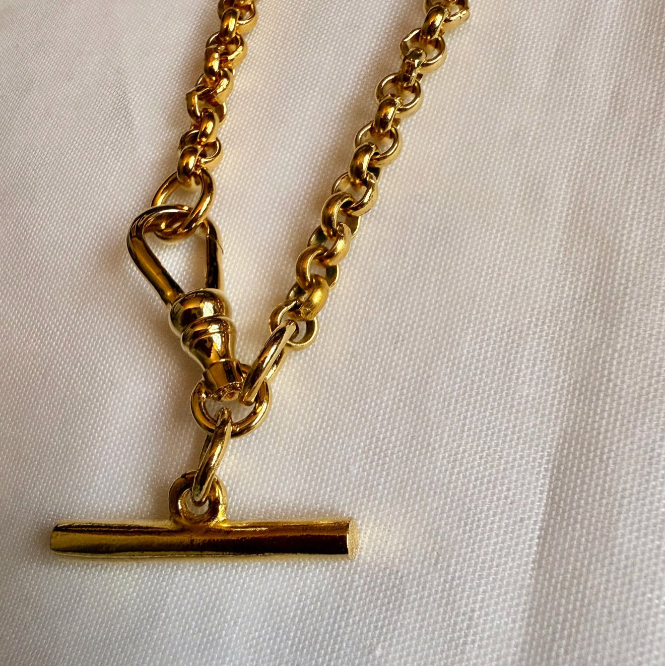 Vintage 18ct gold plated T-bar & Dog-clip rolo chain