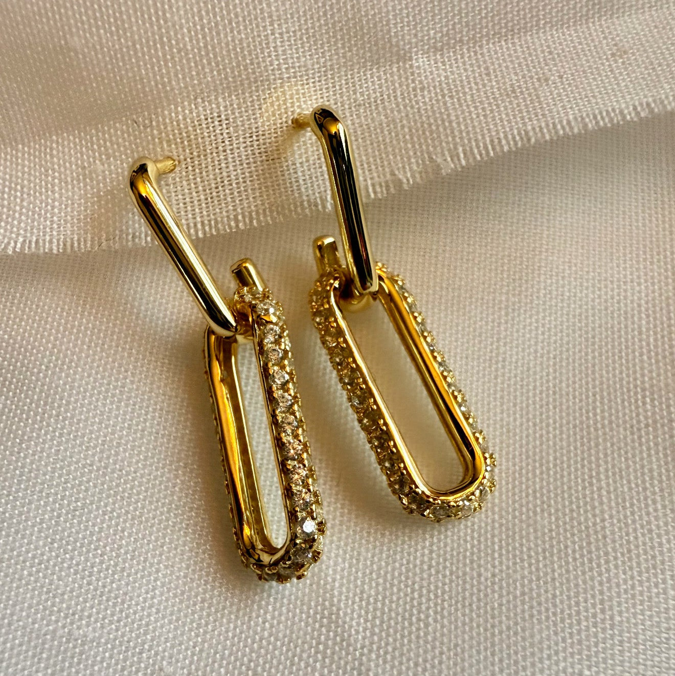 Pavé 14ct Gold Plated Paperclip Hoops