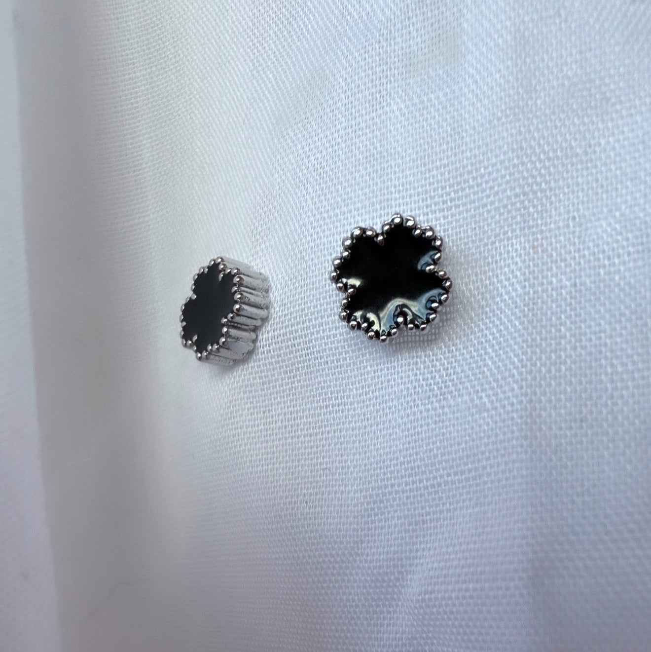Silver Black Clover Studs