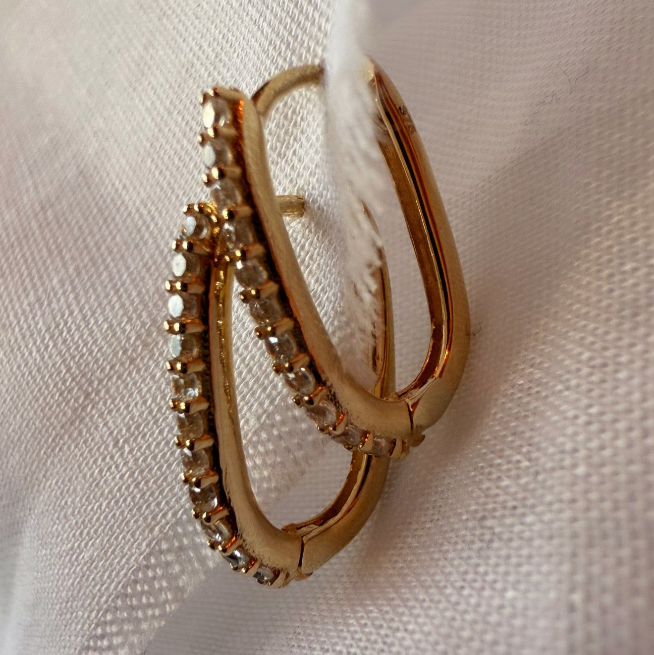 9ct Gold Rectangle Hoops with Cubic Zirconia