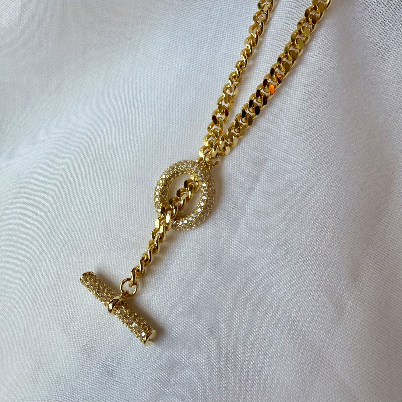 14ct Gold Plated CZ T-bar Cuban Bracelet