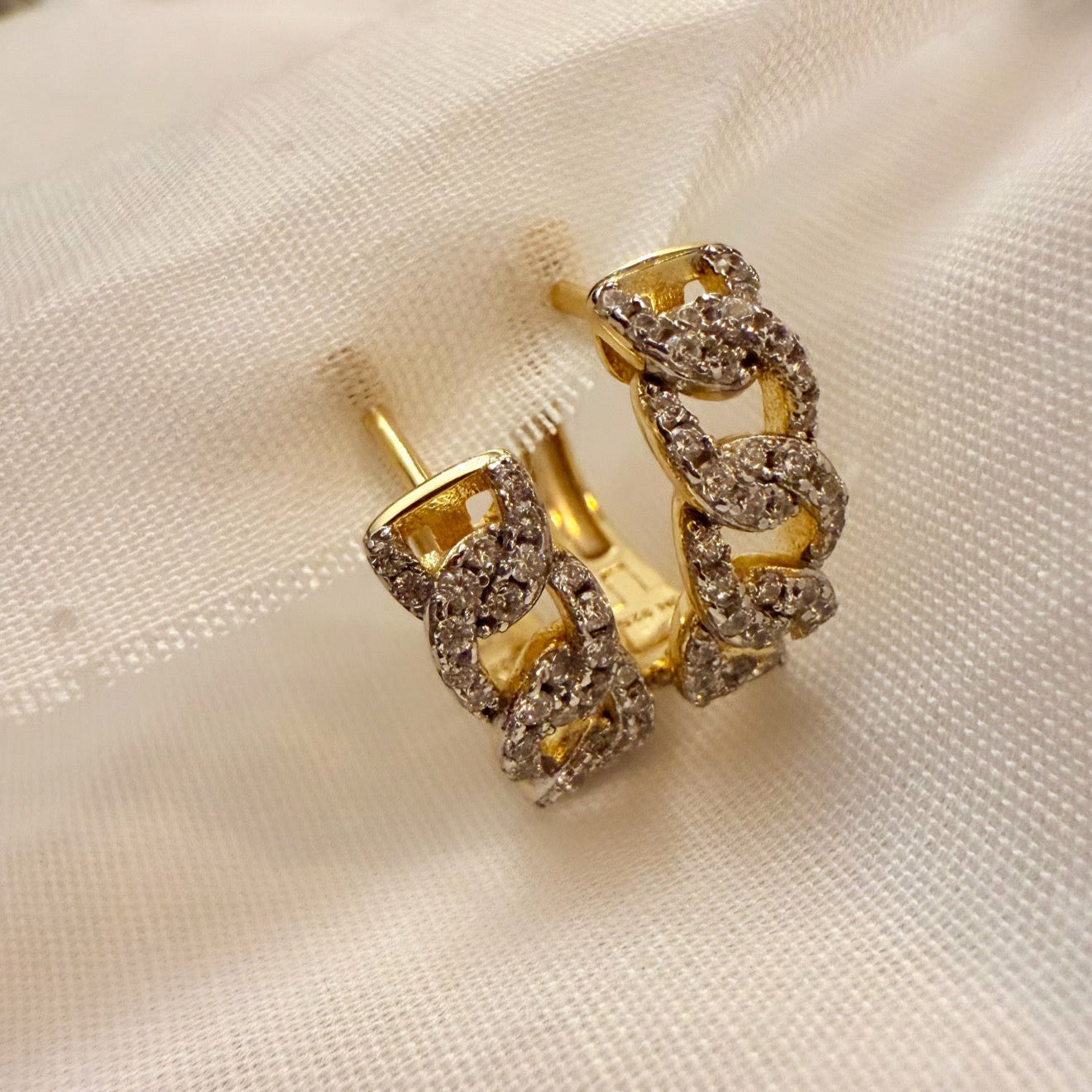 Lace 14ct Gold Plated CZ Drop Hoops