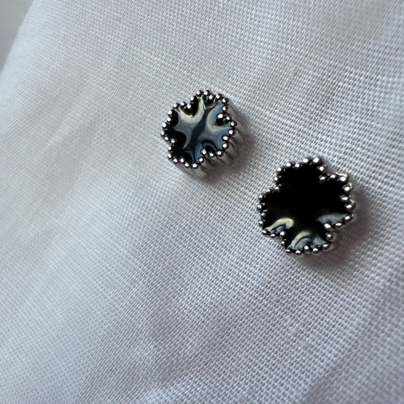 Silver Black Clover Studs