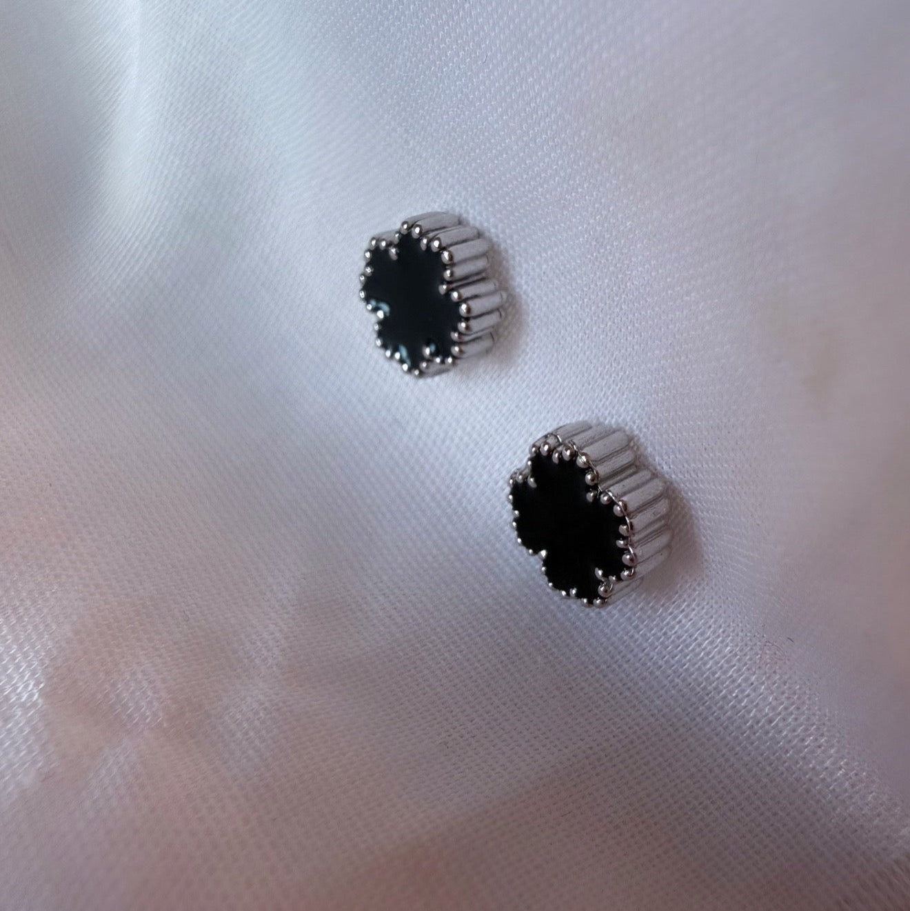 Silver Black Clover Studs