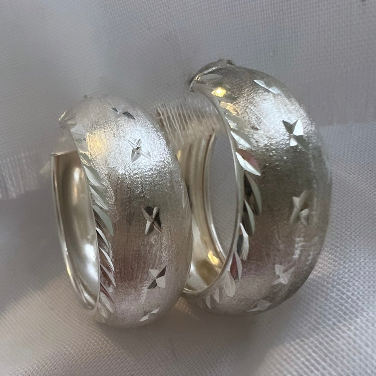 Vintage silver engraved hoops image 1