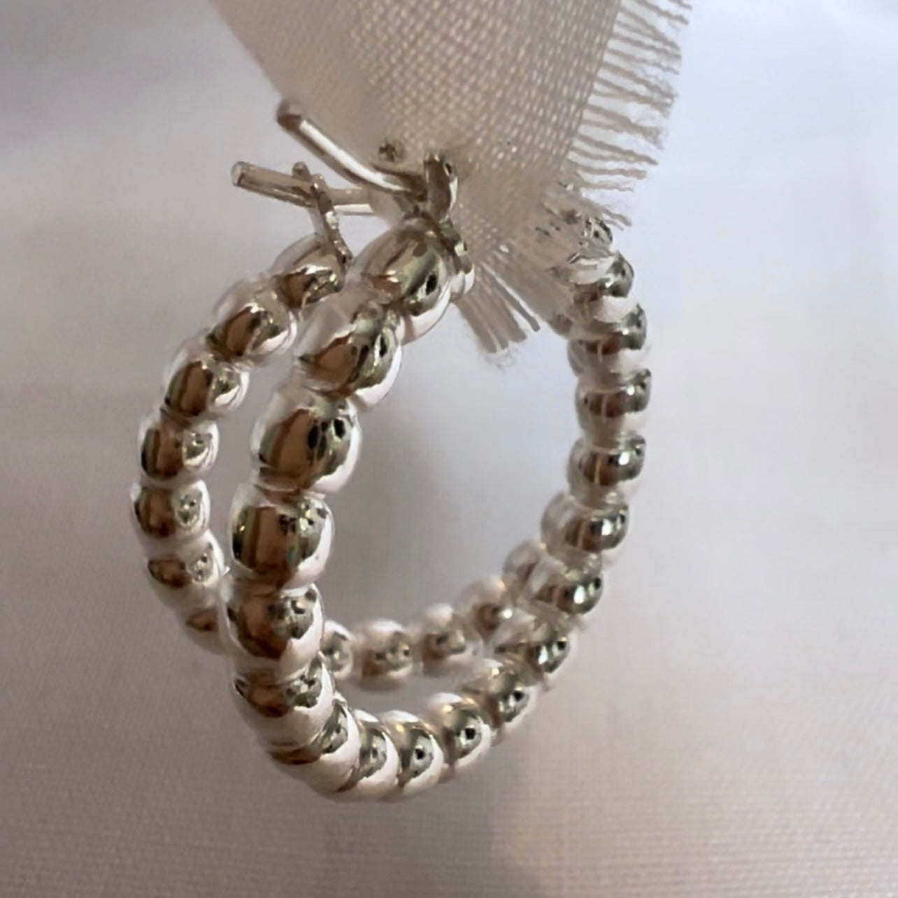 Silver Beaded Hoops image 8