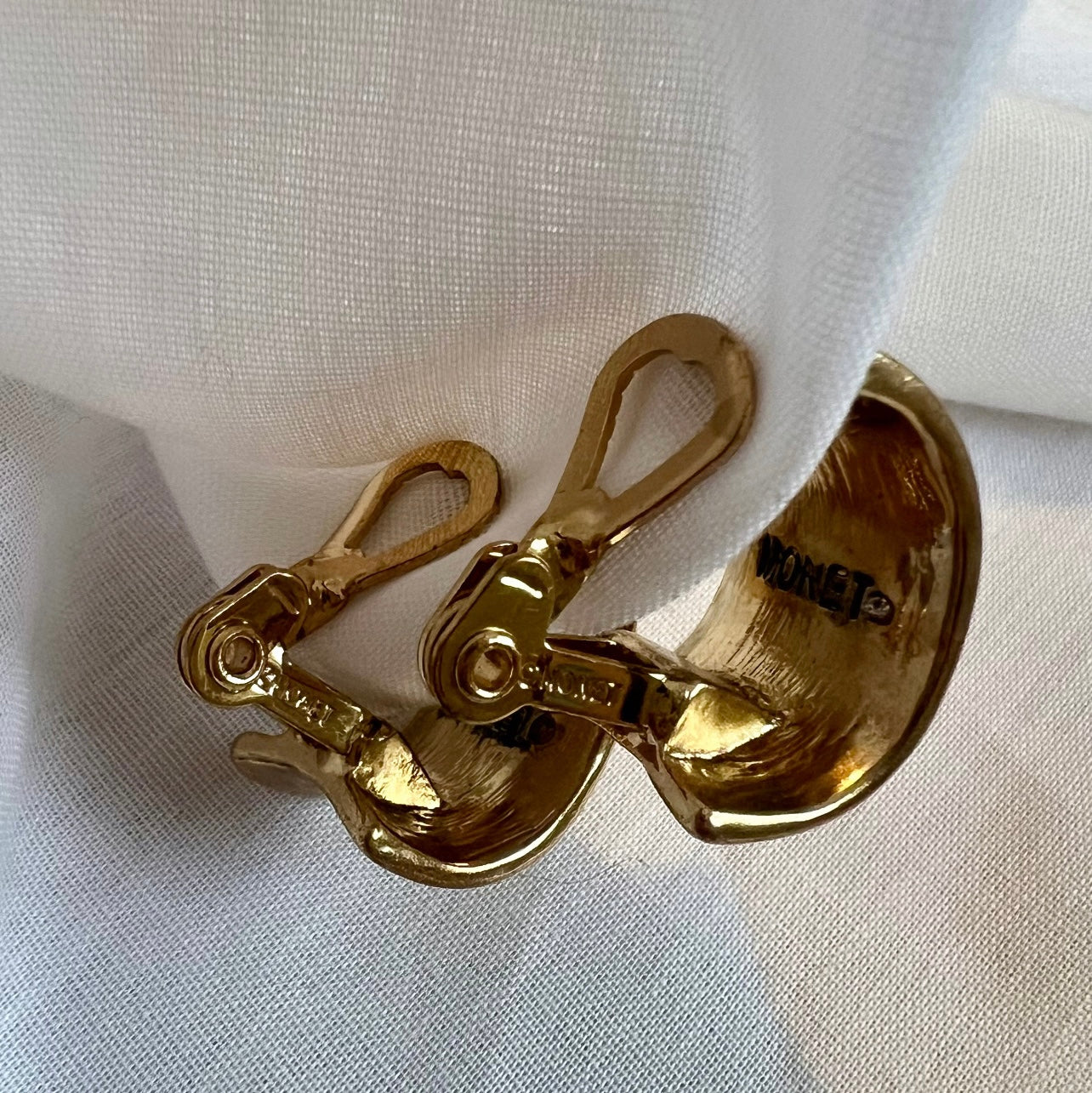 Vintage Monet Costume Hammered demi-hoop clip on earrings image 4