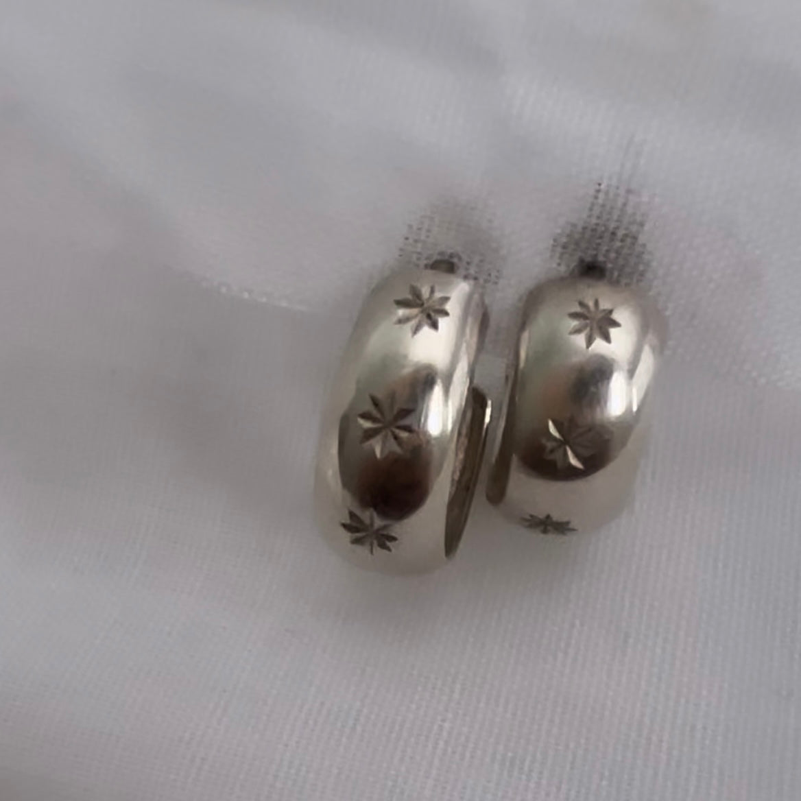 Vintage silver star engraved hoops image 1