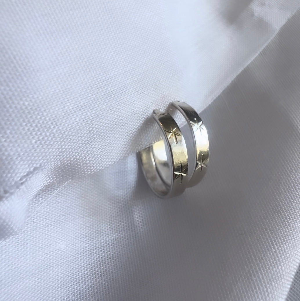 Vintage silver star engraved hoops image 1