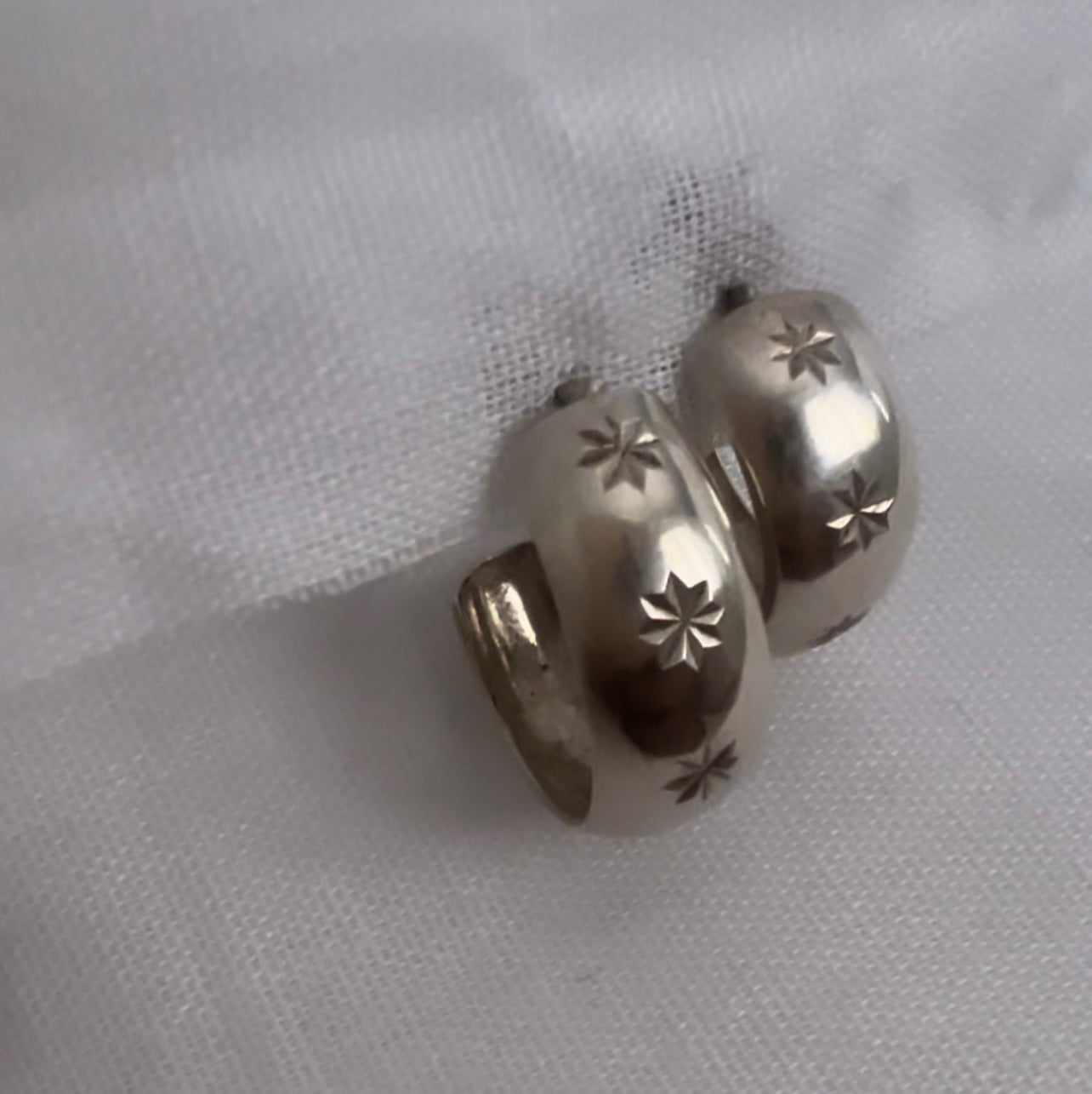 Vintage silver star engraved hoops image 5