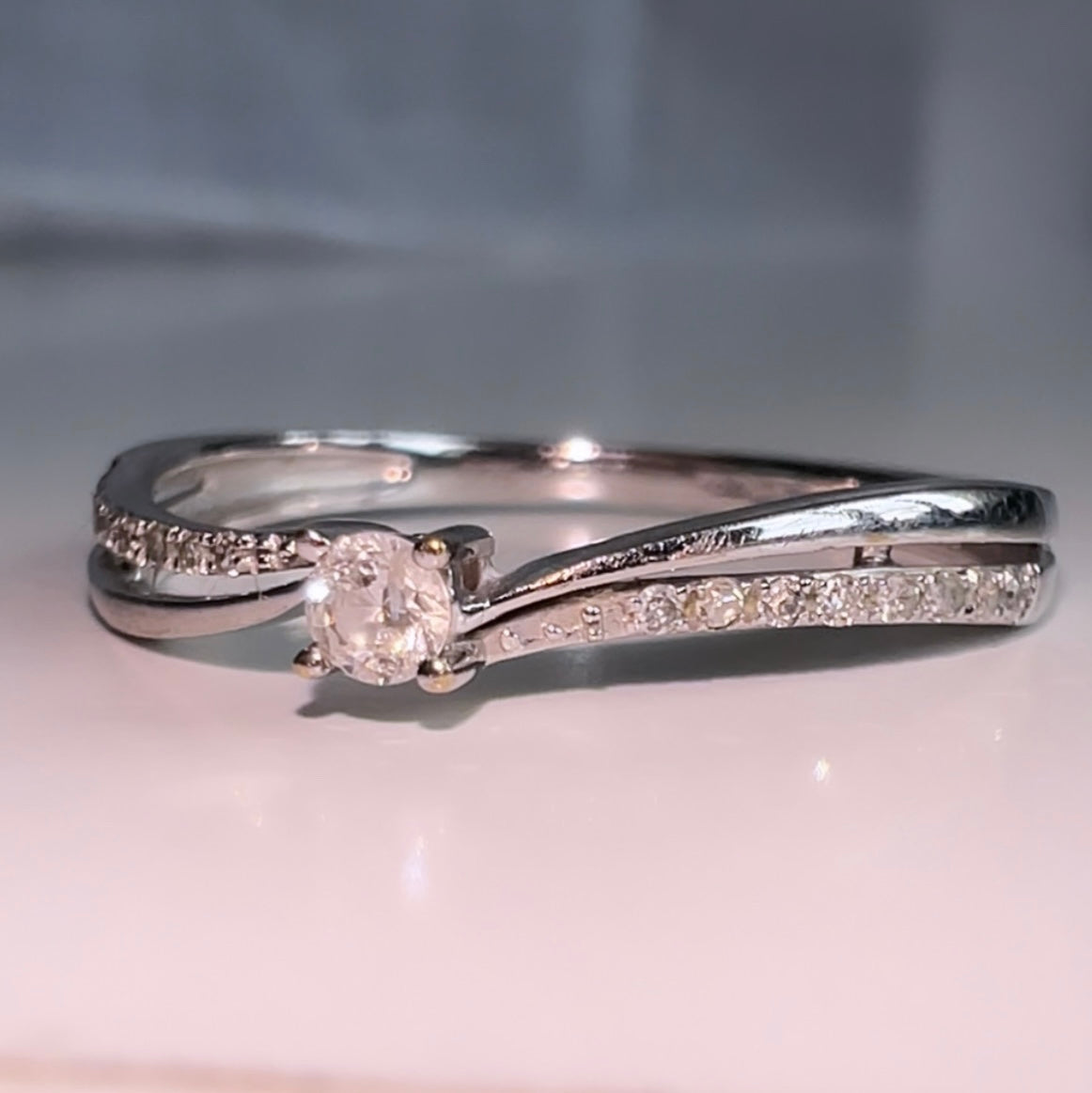 9ct White Gold Diamond Solitaire with Diamond band image 1