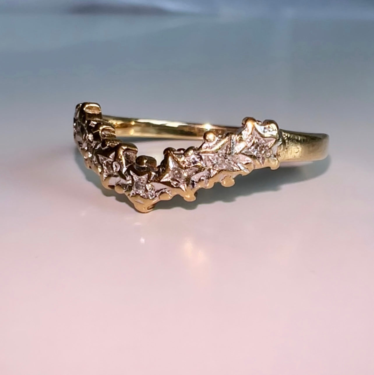 Vintage 9ct Gold Diamond wishbone ring image 2