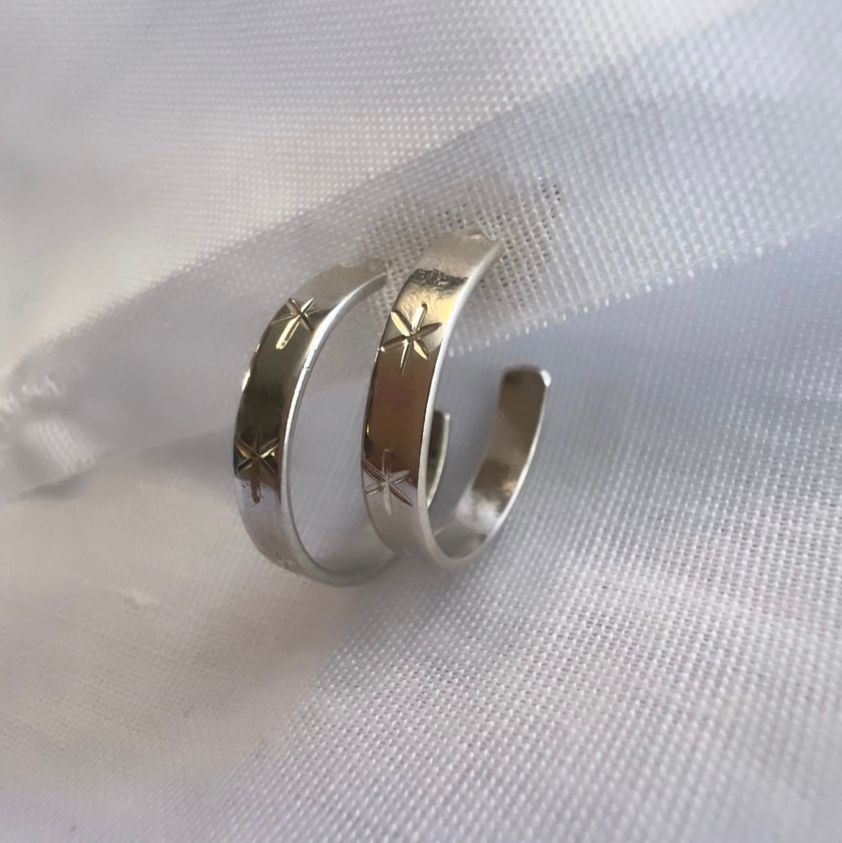 Vintage silver star engraved hoops image 4