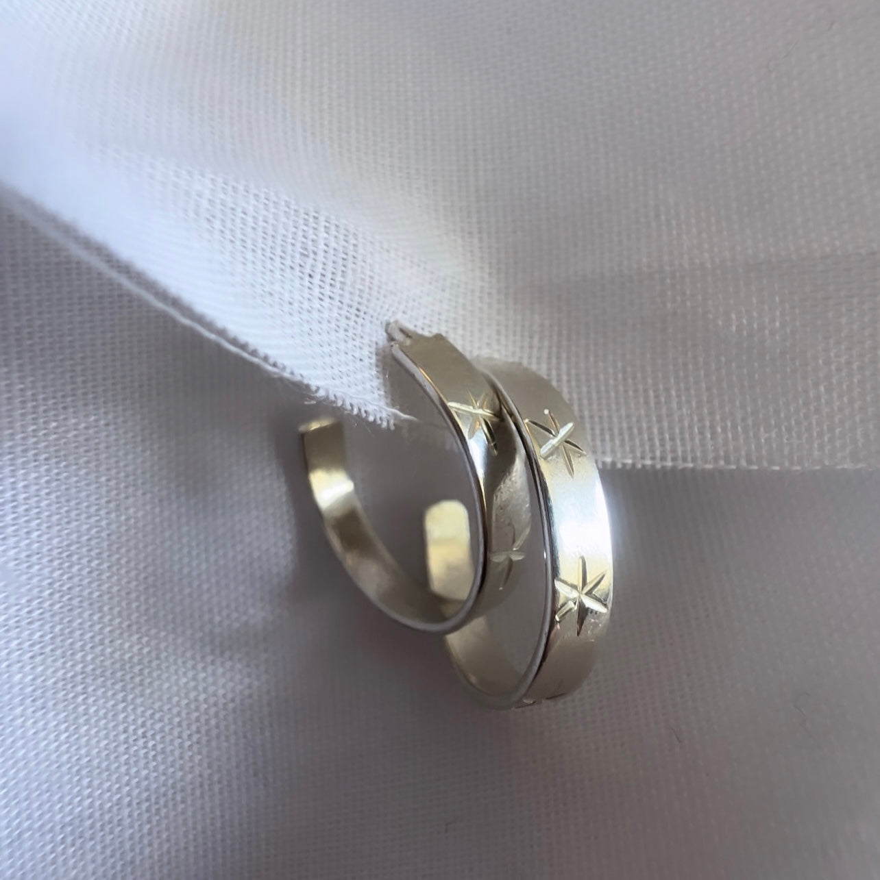 Vintage silver star engraved hoops image 2