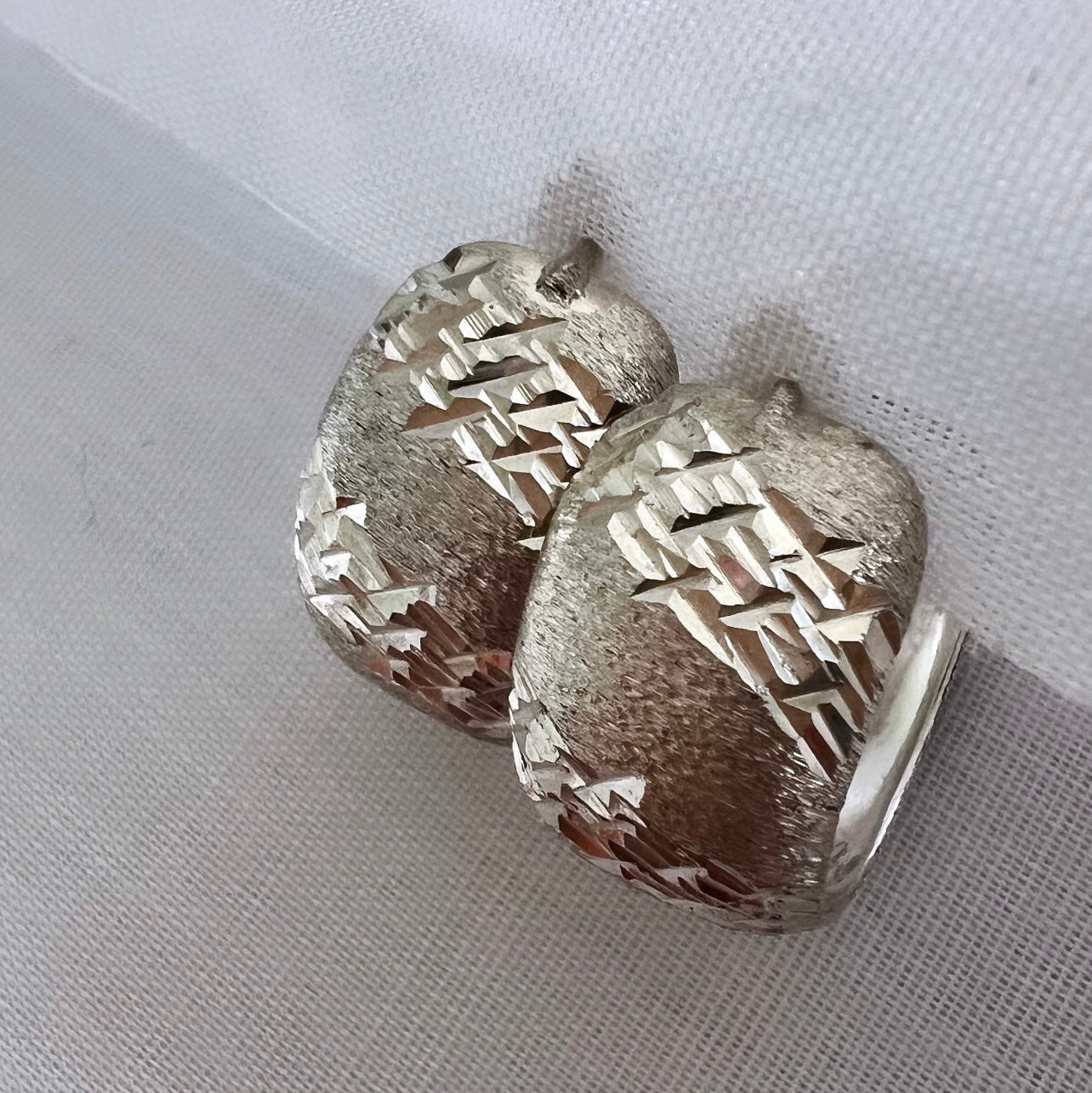 Vintage silver engraved hoops image 5