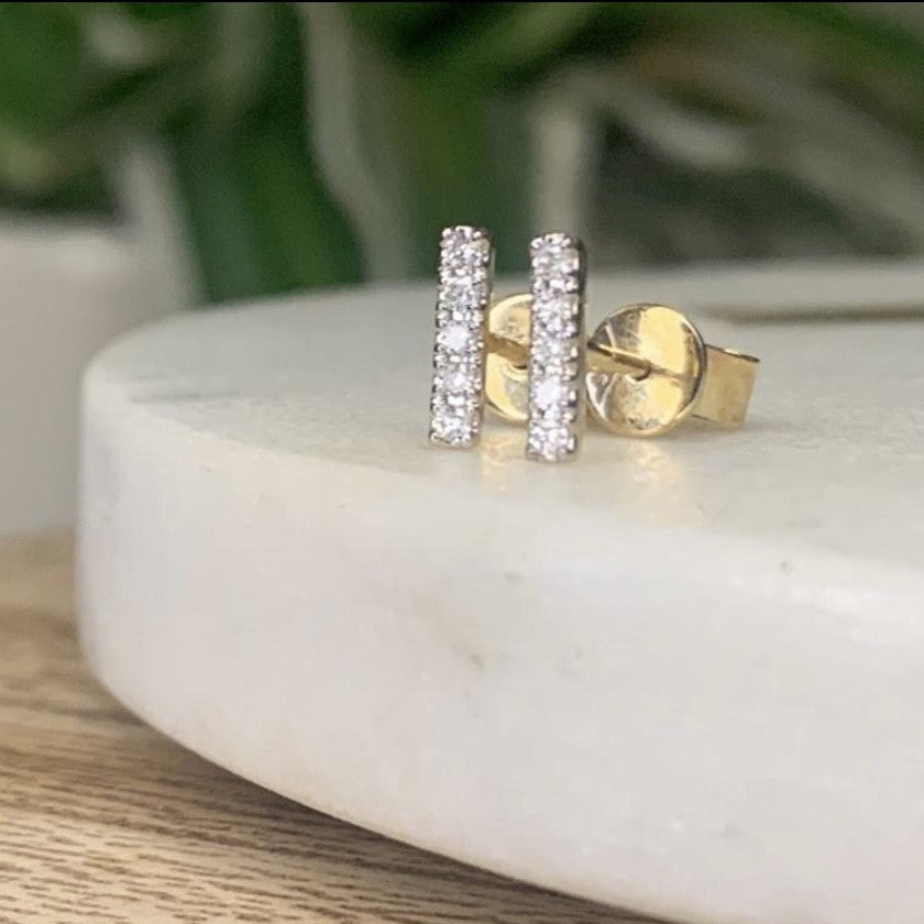 Diamond 9ct gold bar studs